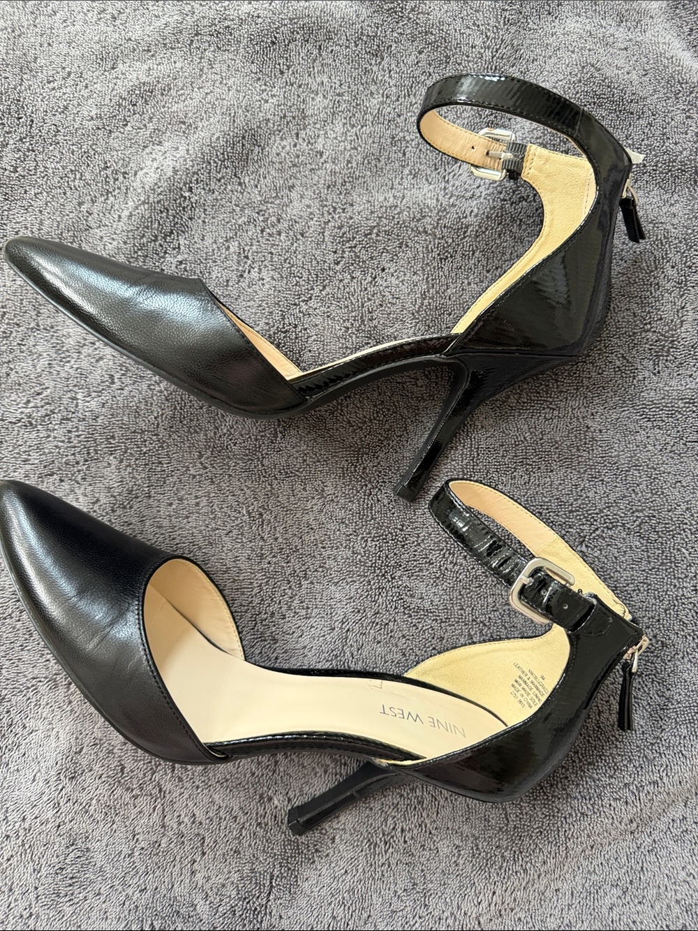 Nine West Black Pointed-Toe Ankle-Strap Heels